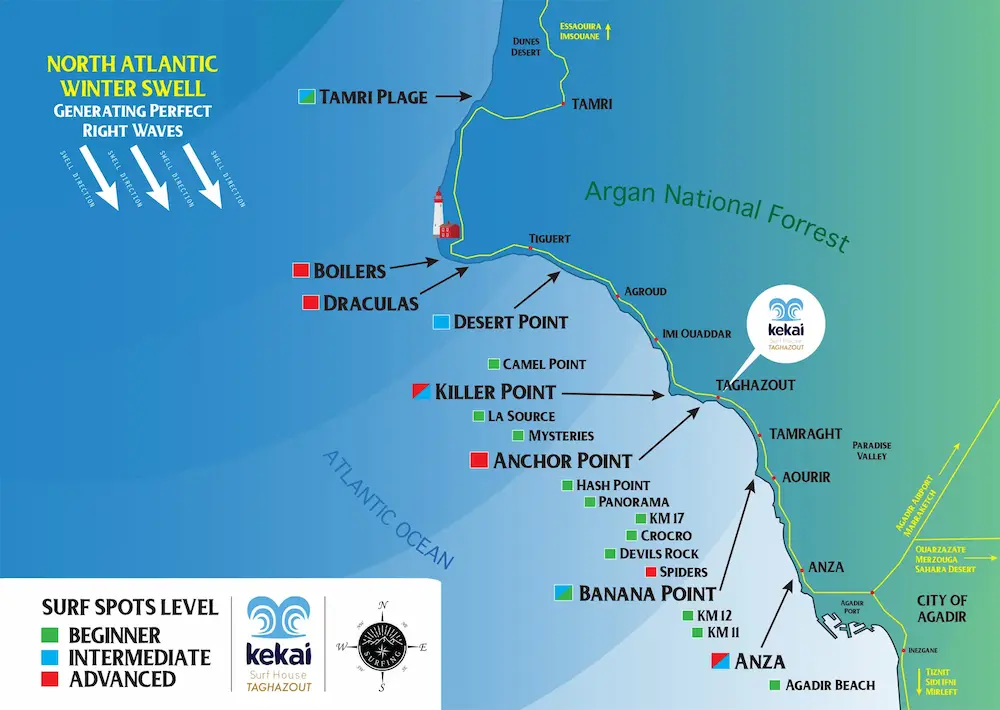 map taghazout surf points