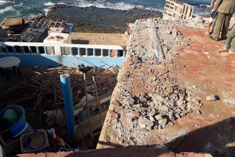 Demolition in Imsouane 2024 – Bulldozers removing buildings as part of tourism development plans in the surf village