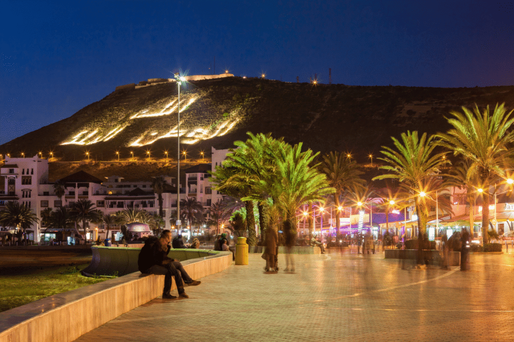 agadir beach at night a beautiful view of the kasbah agadir oufella